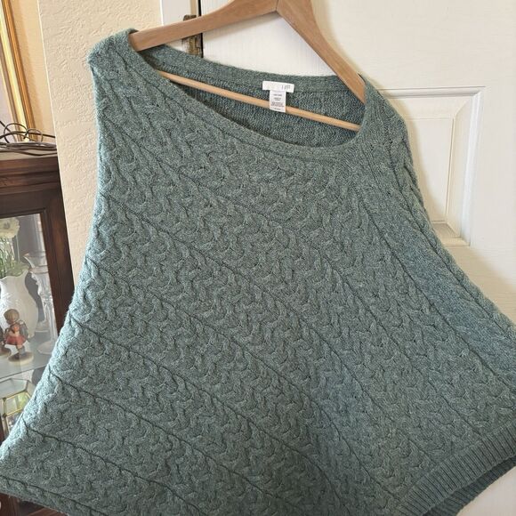 J Jill Womens Poncho Bohemian Peasant Asymmetrical Knit Sweater Green One Size - Picture 8 of 8